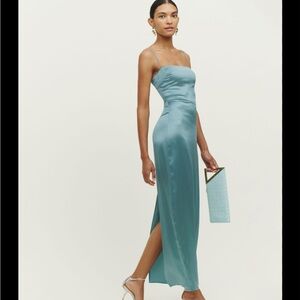 Reformation Frankie Silk Dress in Verdigris